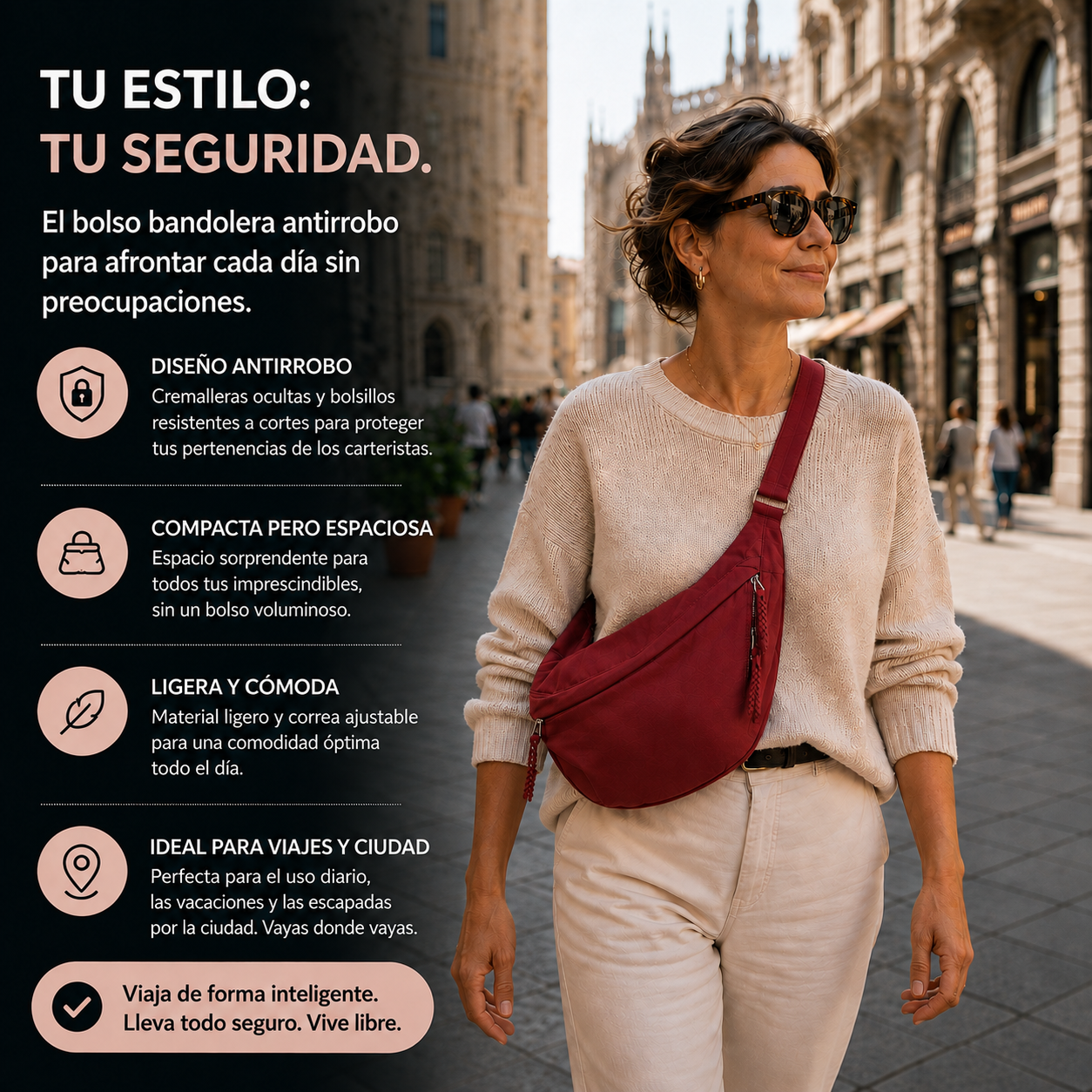 Rosa | Bolso de Hombro Burdeos