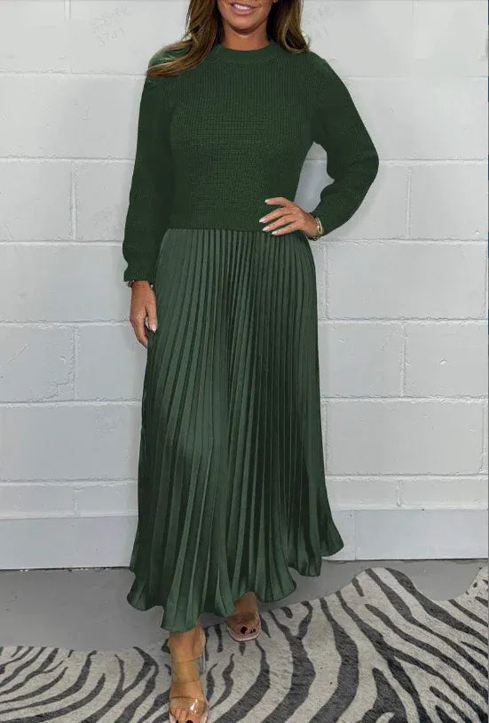 Claudia | Vestido con jersey y falda plisada